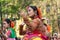 Young girl dancers perforimg at Holi (Spring) festival in Kolkata.