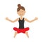 Young girl do yoga. Cute cartoon woman character sitting in lotus pose. Healthy lifestyle. Relax exercises. Meditating. Isolated.