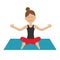 Young girl do yoga. Cute cartoon woman character sitting in lotus pose. Healthy lifestyle. Yoga pad. Fitness clothes. Relax