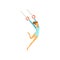 Young girl doing exercises, using flying rings. Artistic gymnastics. Cartoon sportswoman character in gymnast suit show