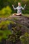 Young girl doing yoga fitness exercise outdoor in beautiful summer landscape. Morning sunrise, Lotus pose. Meditation and Relax