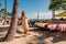 Young girl in a dress walking down the Honolulu Waikiki beach