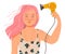 Young Girl Drying Her Hair with Hair Dryer Vector Illustration
