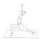 A young girl is engaged in Hatha yoga. The warrior pose. Anjaneyasana. Gymnastics, healthy lifestyle. Doodle style. Black and