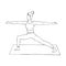 A young girl is engaged in Hatha yoga. The warrior pose. Virabhadrasana Gymnastics, healthy lifestyle. Doodle style. Black and