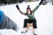 Young girl enjoy while his boyfriend sledding her in beautiful f