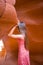 Young girl exploring Antilope Canyon in Arizona. Antilope canyon the most beautiful canyon in USA