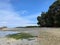 A young girl exploring the beautiful shores of Tent Island, during a summer vacation in the Gulf Islands, British Columbia,