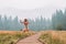 Young girl exploring and hiking at the Yosemite National Park