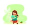 Young girl feeding snail flat vector illustration