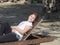 Young girl on a folding chair