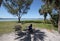 Young girl at Fort De Soto Park campsite in Pinellas County, Florida.