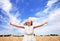 Young girl have fun in wheat field