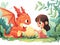 A Young Girl and Her Pet Dragon Discovering a Magic Egg in a Forest AI Generated