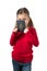 Young Girl Hiding her Face Behind Canadian Passport