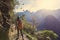 Young girl hike in beautiful landscape