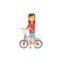 Young girl hold bicycle on white background. cartoon character. full length flat style