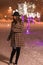 Young girl holding sparklers for christmas during winter alone i