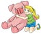 Young Girl is hugging a piggy doll