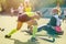 Young girl lead the ball into net in hockey match