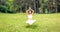 Young girl levitating in yoga position, meditation