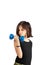Young Girl Lifting a Small 5 LB Dumbbell With A Determined Facial Expression