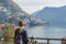 Young girl looking at the panoramic scenery. Lugano, Switzerland