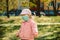 Young girl with mask outdoor, covid epidemic