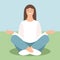 Young girl meditating, vector illustration,