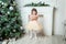 Young girl near a Christmas tree