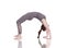 Young girl performs different poses of yoga, flexible beautiful model on a white background. meditation and asanas.