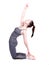 Young girl performs different poses of yoga, flexible beautiful model on a white background. meditation and asanas.