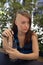 Young girl portrait in a caffe enjoying summer