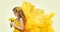 Young Girl Portrait with Yellow Flowers Dandelion Bouquet