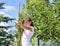 Young girl practising with a bow and arrow