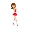 Young girl professional cheerleader brunette in red costume vector illustration