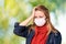 Young girl in protection mask. Allergy and flu person equipment. Safety medical protect
