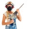 Young girl with protection set and drill