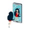 Young girl is reflected in the mirror smartphone alone in her room - Vector conceptual illustration
