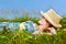 Young girl resting in meadow