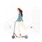 Young girl is riding on electric scooter vector illustration