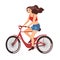 Young girl riding red bicycle happy side profile view. Vector illustration of a flat design  on white background