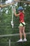 Young girl on a ropes course