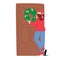 Young Girl in Santa Claus Hat Hang Christmas Wreath on Home Door Prepare for Xmas Holidays Celebration