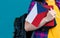 Young girl with school stuff holds in hand Czech republic flag close up