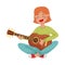 Young Girl with Short Red Hair Sitting and Playing Guitar Vector Illustration
