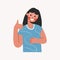 Young girl showing thumb up sign ok positive approval gesture. Cute toddler avatar. Little child say yes. Portrait of