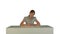 Young girl sitting in classroom at lecture and listening teacher on white background isolated