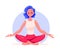 Young girl sitting in lotus yoga asana pose wink smiling. Mental health, emotions control and personal harmony concept. Time for y