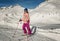 Young girl skiing at Ski resorts Andermatt and Sedrun in Switzerland